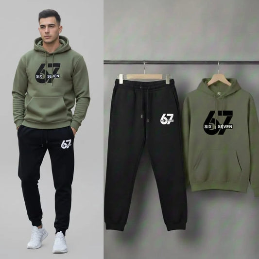 R Cotrast Green Printed Hoodie Track Suit