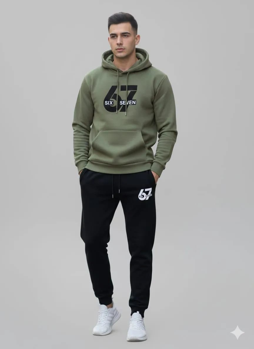 R Cotrast Green Printed Hoodie Track Suit