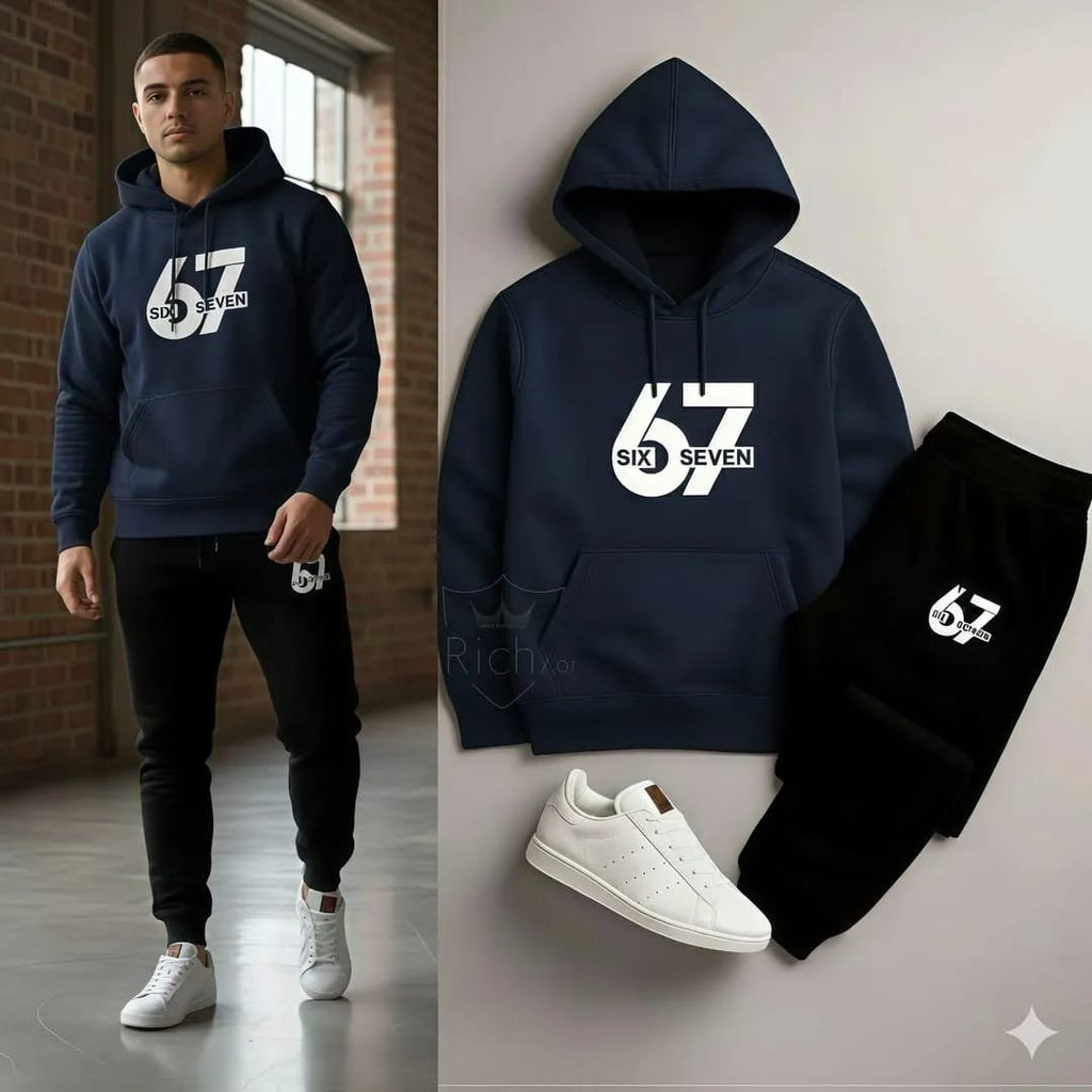 67 Blue&Black Printed Hoodie Track Suit