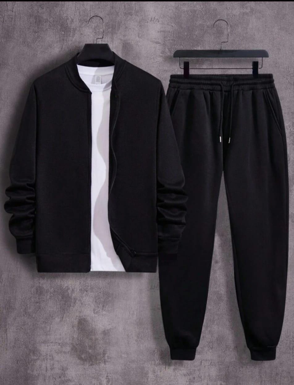 2 Pcs Men's Fleece Plain Zipper Track Suit